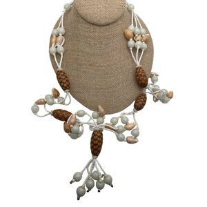 Elegant Handmade Beaded Necklace Boho Wooden & Shell Accents
